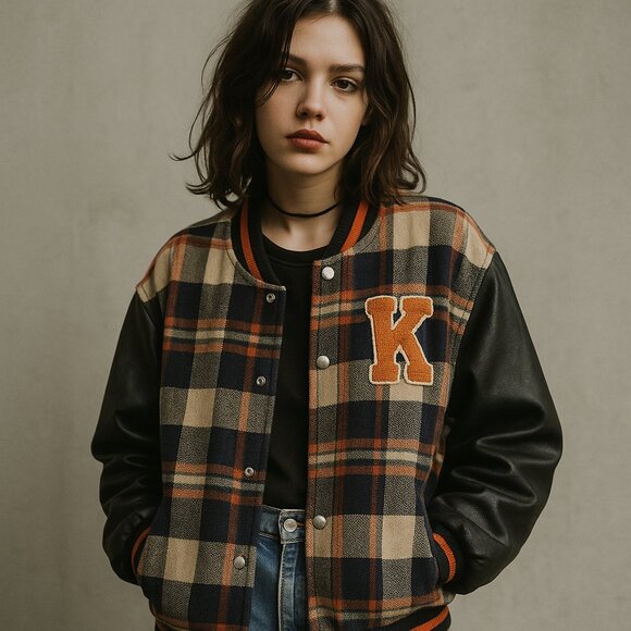 Spoon Jeans Jackets & Blazers - Spoon Jeans XL Y2K Plaid Varsity Jacket Black Sleeves Retro Letterman K